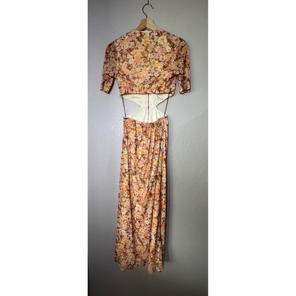 Hansen & Gretel Floral Cutout Maxi Dress Orange Pink Flower Power 70s Style S - Picture 3 of 9
